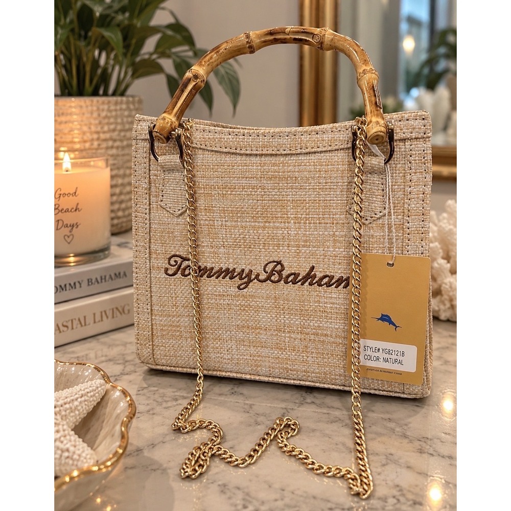 Tommy Bahama Straw Bamboo Handle Crossbody Bag YG82121B NWT